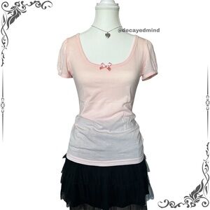 Coquette “Pink Latte” Pastel Pink Short Sleeve Top with Mini Bow